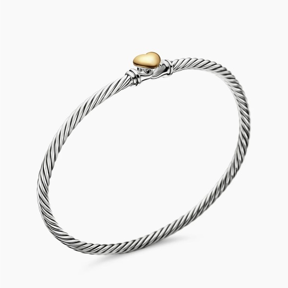 David Yurman Jewelry - Authentic David Yurman Sterling Silver Cable Heart Bracelet-Size Large-3mm